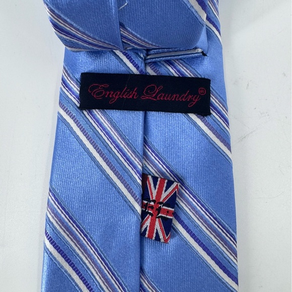 English Laundry Blue and White Striped Silk Tie - Picture 6 of 8